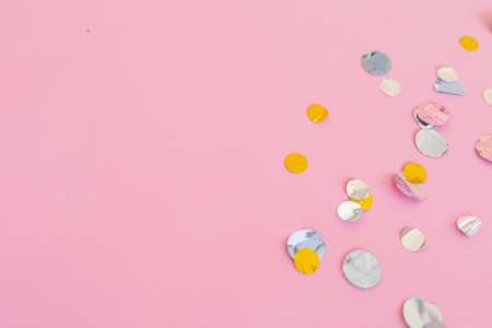 pink background confetti copy space flat layの写真素材