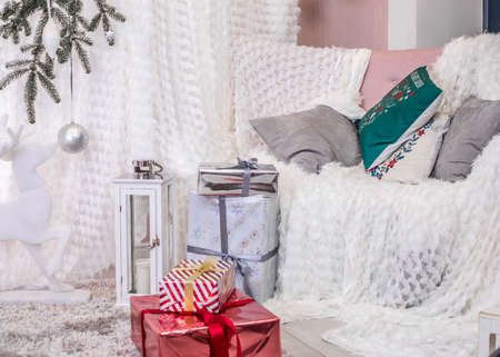 New Year decoration with at home. New Year objects, celebration and festival, culture lifestyle concepts. Cozy home photoの写真素材