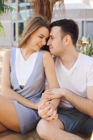 Love and tenderness of romantic couple during their honeymoon. Recreation and tourism. Romantic relationships. Love and tenderness. Rest at the hotel. Honeymoon. Wonderful moments of life. Lifestyle.の写真素材