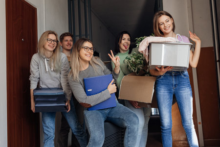 Positive energetic, cheerful women and man posing away with peace sign, moving in, preparing to...