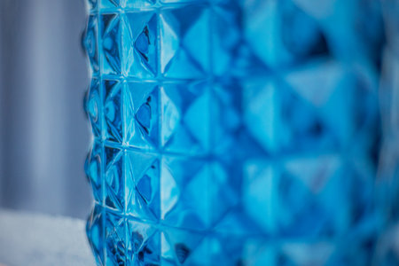 Blue glass wall unit. Design element. Image the layout, postcard background. Background, texture.の写真素材