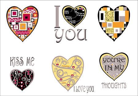 valentine hearts isolated on white background, greeting messagesのイラスト素材