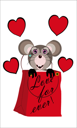 mouse in red shopper isolated on white background のイラスト素材