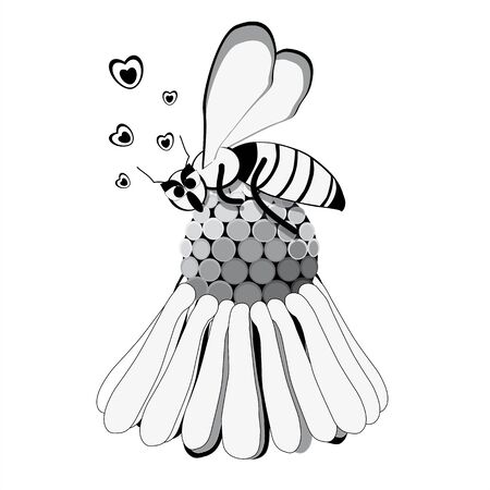 to bee lying on a daisy flower, isolated on white backgroundのイラスト素材