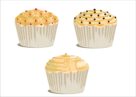 frosted cupcake, decorated with sugar sprinkles, isolated on white backgroundのイラスト素材