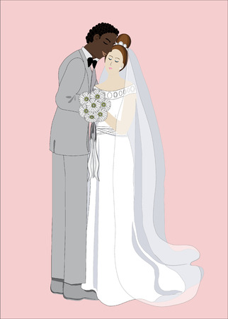 married couple embrace isolated on pink backgroundのイラスト素材