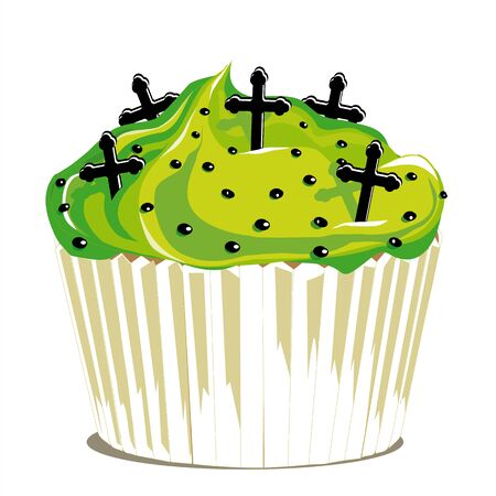 halloween cupcake covered with green icing decorated with crosses isolated on white backgroundのイラスト素材