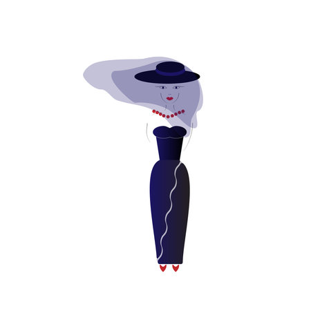 Lady in the blue dress wearing hat and blue lace vielのイラスト素材