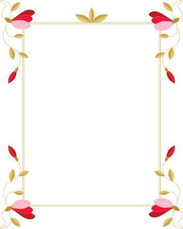 Rectangle gold floral frame with pink flowersのイラスト素材