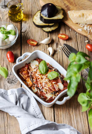 Parmigiana. Italian vegetarian dish with eggplantsの写真素材