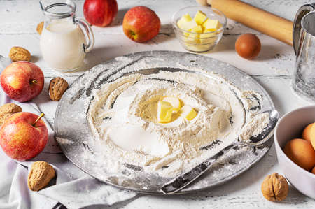 Ingredients for cooking an apple pie