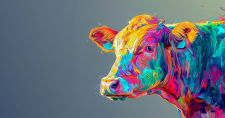 Banner with copy space. Chromatic Mosaic - The Vibrant Essence of Bovine Beautyの素材