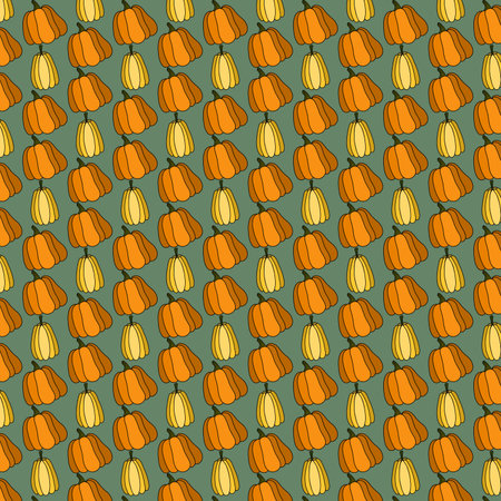 seamless pumpkin pattern illustration hand drawn, colourful backgroundの写真素材