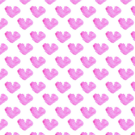 seamless hand-painted watercolor pink hearts pattern on pink backgroundの写真素材
