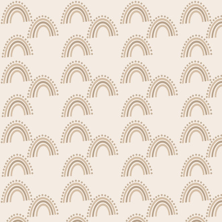 seamless pattern of brown hand drawn rainbow on beige backgroundの写真素材