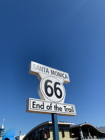 Rood 66 sign at the Santa Monicapier in Los Angeles, Californiaの写真素材