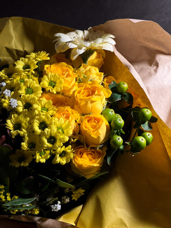 Beautiful bouquet with yellow flowersの写真素材