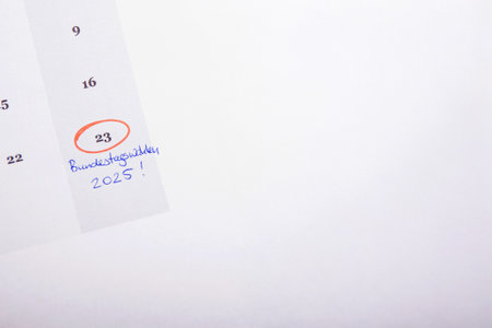 German calendar 2025 February, election voting day on 23rd