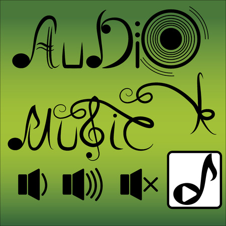 Audio music illustration on green background, vector illustration.のイラスト素材