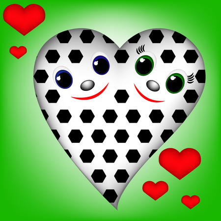 Cute heart with football pattern on green backgroundのイラスト素材