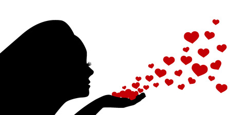 Female silhouette blows hearts from palmのイラスト素材