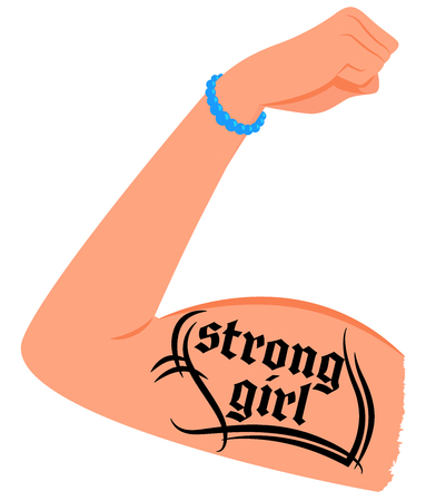 Arm of a strong female with a tattoo "strong girl"のイラスト素材