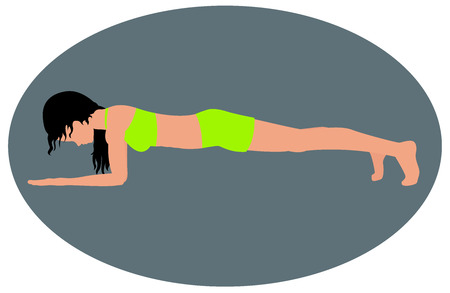 Girl doing an exercise plank on gray backgroundのイラスト素材