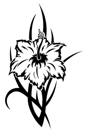 Black tribal flower illustration on white backgroundのイラスト素材