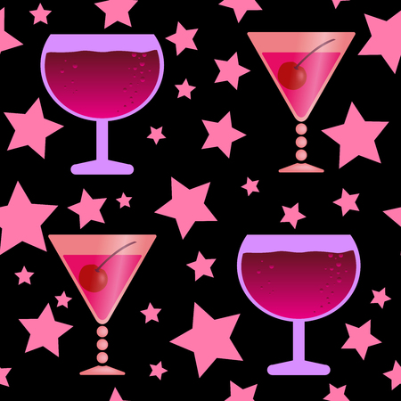 Glasses and stars seamless pattern on black backgroundのイラスト素材