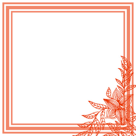 Square frame with orange flower on white background. Vector illustrationのイラスト素材