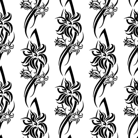 Black tribal Flower seamless pattern on white background. Backdrop vector illustrationのイラスト素材