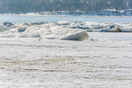 Huge chunks of ice on the river during the ice drift
