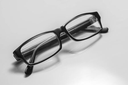 Glasses with transparent lenses in black framesの写真素材
