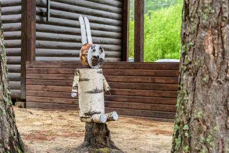 Handmade wooden figures of forest animalsの写真素材