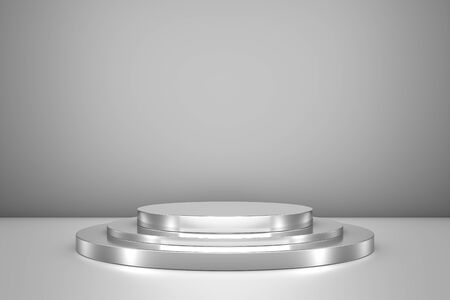 Scene from realistic metal cylinders on a grey metal background in 3d rendering image.の写真素材