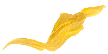 Abstract background of yellow wavy silk or satin. 3d rendering image. Image isolated on white background.の写真素材