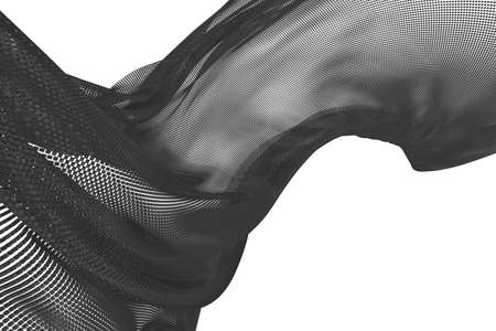 Beautiful flowing mesh of small particles. Black wavy shape made of small cubes. Abstract design element. 3D rendering image. Image isolated on a white background.の写真素材