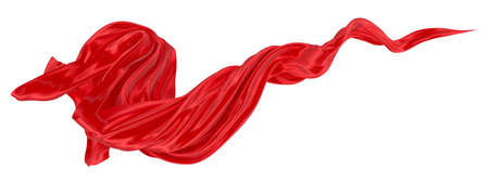 Beautiful flowing fabric flying in the wind. Red wavy silk or satin. Abstract element for design. 3D rendering image. Image isolated on a white background.の写真素材