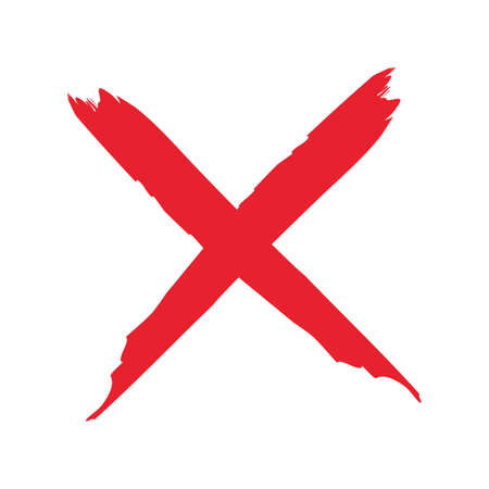 Red simple cross on white background. Choice icon. Checklist mark. Abstract art. Vector illustration. Stock image.のイラスト素材