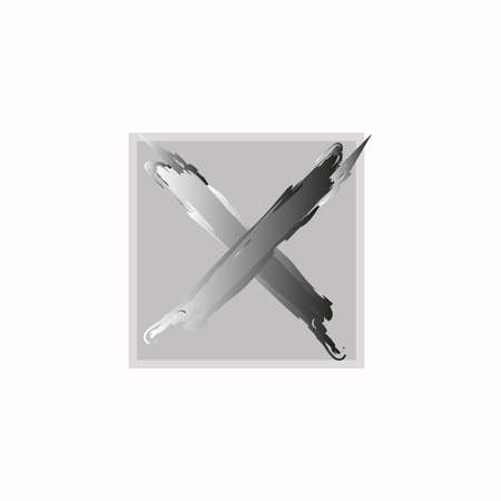 Gray holographic cross in gray square frame. Checklist mark. Choice icon. Abstract art. Vector illustration. Stock image.のイラスト素材