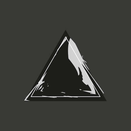 Black triangle icon on dark background. Thick watercolor blue lines. Geometric figure. Vector illustration. Stock imageのイラスト素材