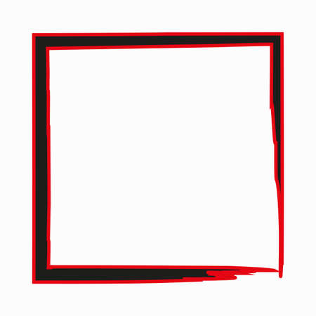 Doodle square frame icon. Red and black colors. Brush stroke style. Handdrawn picture. Vector illustration. Stock image.のイラスト素材