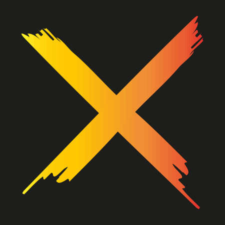 Orange holographic cross on black background. Choice icon. Checklist mark. Abstract art. Vector illustration. Stock image.のイラスト素材