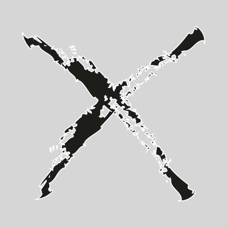 Art glitch cross icon. Lilac background. Checklist mark. Abstract hand drawn art. Vector illustration. Stock image.のイラスト素材