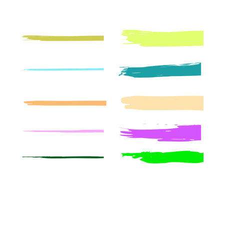 Hand drawn color highlighter brush lines set. Watercolor collection. Brush stroke style. Vector illustration. Stock image.のイラスト素材