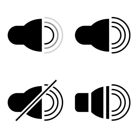 Volume emblem. Loudspeaker icon. Sound wave. Speaker set. Internet broadcast. Vector illustration. Stock image.のイラスト素材