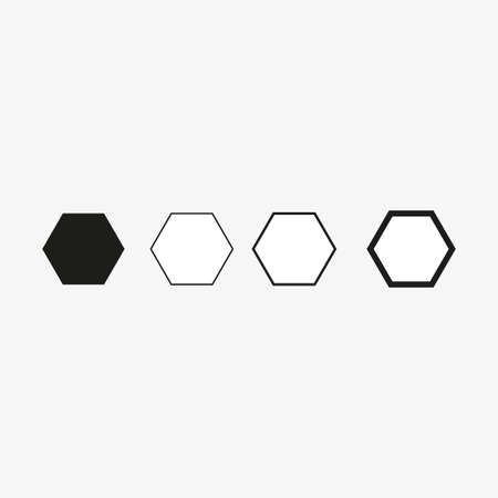 Hexagon icon set. Vertical arrangement. Abstract geometric figures. Hand drawn art. Vector illustration. Stock image.のイラスト素材