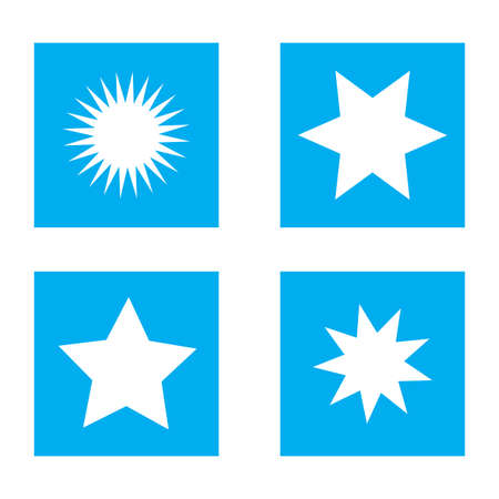 White stars set. Blue background. Abstract collection. Quality design element. Vector illustration. Stock image.のイラスト素材