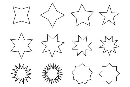 Various black stars silhouette set. Abstract art collection. Quality design element. Vector illustration. Stock image.のイラスト素材