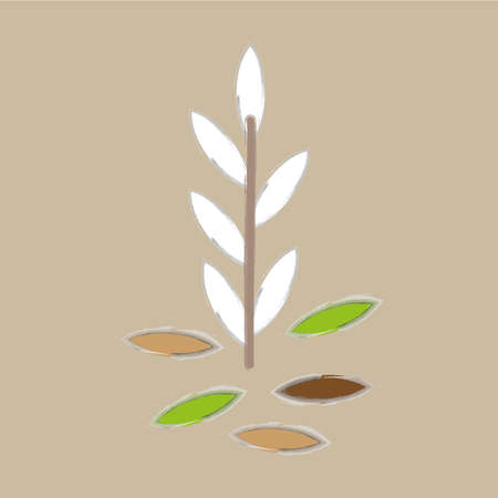 Willow stem. Gray background. White silhouette of leaves. Realistic watercolor picture. Vector illustration. Stock image.のイラスト素材